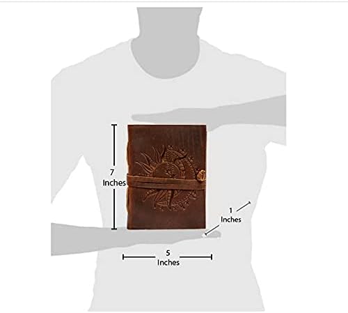 Miniatura 2 de CREATIVE LEATHER ART Sun Moon Emboss - Cuaderno de bocetos de cuero vintage con diseño de líneas marrones, 7 x 5 pulgadas, 240 páginas