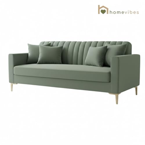 Image of 3 Seater Velum Fabric Sofa Set for Living Room, Modern Design with High Density Foam, Solid Wood Frame, Ergonomic Comfortable Seating for Home & Office (Frosty Green, 3 Seater) | Soft foam comfort, Strong wood frame