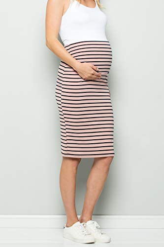 My Bump Maternity Skirt For Women - Comfort Stretch High Waisted Tummy Control Cotton Blend Midi Pencil Skirt Made In Usa Pink Navy X-Large #TOP3