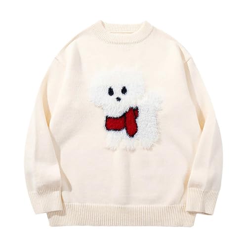 Men's Graphic Sweater Casual Crewneck Pullover Sweater Cute Dog Print Long Sleeve Knit Sweater