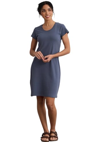 Fair Indigo Women's 100% Organic Pima Cotton Short Sleeve T-Shirt Dress (L, Slate)
