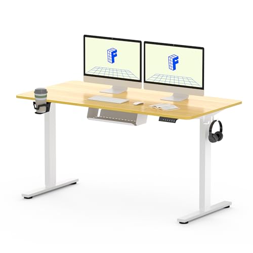 FLEXISPOT QE Pro - Scrivania sollevabile elettrica, 140 x 60 cm, tavolo sollevabile con 2 ganci, portabicchieri e organizer per cavi, 4 funzioni di memoria, standing desk per ufficio e casa e