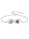 Custom4U Personalized 925 Sterling Silver Infinity Endless Love Symbol Charm Birthstone Bracelets for Women Adjustable Bracelet Mother's Day Christmas Gift for Her Wife Mom