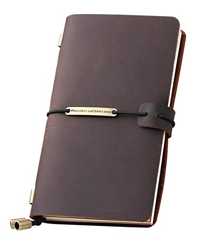 Cuaderno de viaje de piel auténtica hecho a mano para hombres y mujeres, perfecto para escribir, regalos, viajeros, 5.2 x 4 pulgadas, color café 6.7" * 4" Cover