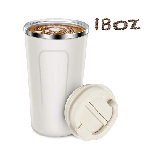 Coffee Travel Mug Leak Proof Take Away Coffee Travel Flask Large Reusable Coffee Cup with Lids Suitable for Cold and Hot Drinks Travel Mugs Vacuum Insulated Coffee Thermal Mug Leak Proof(White)