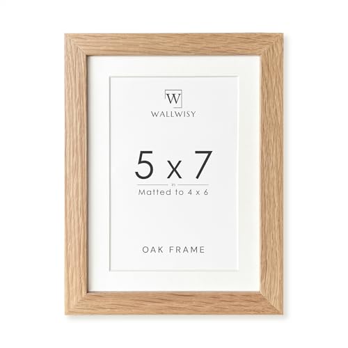 wallwisy 5x7 Picture Frame, Solid Oak Wood 5x7 Photo Frame with Mat to 4x6, 7x5 Picture Frames for Wall and Tabletop Display, Natural Oak 5 x 7 Frame, Set of 1