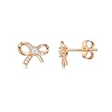 FH.bird リボンピアス ピンクゴールド レディース 金属アレルギー対応 シルバー925 人気 ジルコニア 小さい ピアス かわいい シンプル 結婚式 おしゃれ 成人の日 パーティー 誕生日 記念日 バレンタイン ギフト ホワイトデー お返し 入学式 卒業式 女性 20代 30代