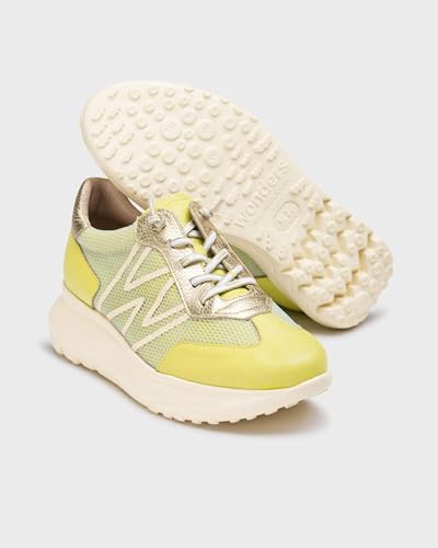 Wonders Para Mujer. A-4001 Zapatillas Azure Amarillo (37), Piel, 3 A 5Cm, Cordones, Casual - 5