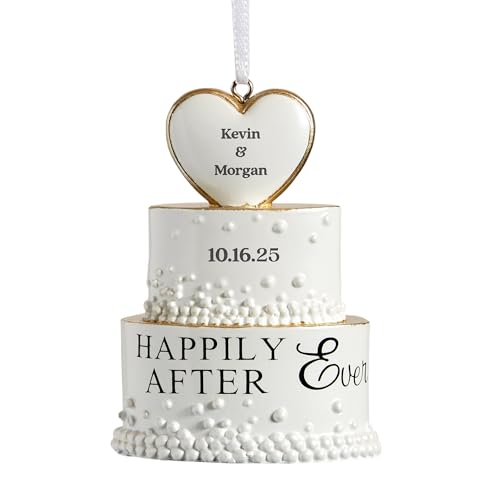 Personalization Universe Personalized Wedding Cake Ornament, Custom Christmas Decoration with First Names and Wedding Date, Perfect for First Christmas Married, Unique Wedding Gift