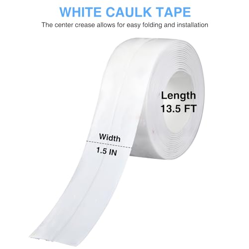 Image of White Caulking Tape for Toilet and Bathtub Self Adhesive, 1.5 inch x13.5Ft Sealant Caulk Strip Sealing Tape for Bathroom Peel and Stick Floor Shower Wall Tile and Kitchen Edge Protector