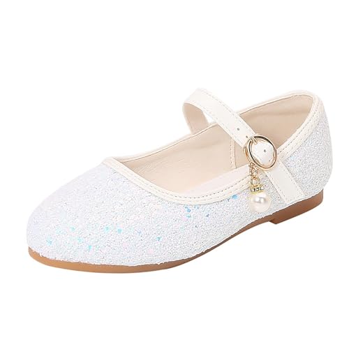 Flower Girls Dress Shoes Toddler Kids Wedding Heel Mary Jane Shoes Glitter Flat Shoes Girls Sandals Youth (White, 2.5 Big Kids)