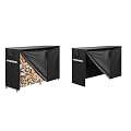 VIVOHOME 5ft Heavy Duty Indoor Outdoor Firewood Storage Log Rack with Cover Combo Set Black and 5ft Outdoor Firewood Storage Cover with Zipper and Hook Loop Tape (Log Rack not Included)