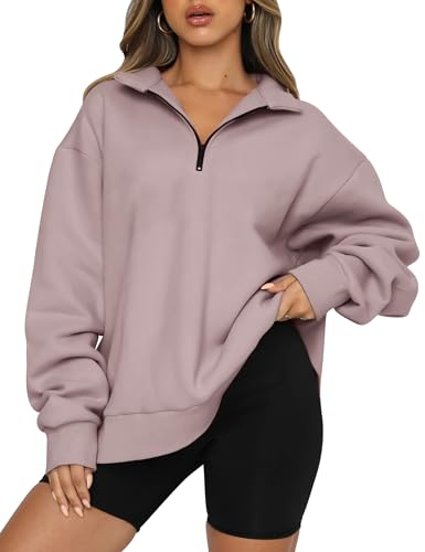 Image of Trendy Queen Women's Oversized Sweatshirts Half Quarter Zip Fleece Sweaters | Soft Cozy Zip Pullover, Comfort Warm Sweaters for Fall Winter, Fashion Mock Neck Outfits