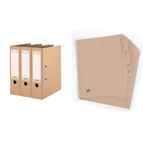 Classeur A4 Oxford Touareg lot de 3 classeurs beige 8cm avec 12 intercalaires