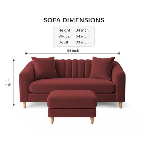 Image of Doraldo 2 Seater Sofa Set with Ottoman for Living Room (Maroon) Premium Fabric Sofa