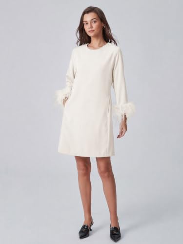 Image of D-Sun Women Feather Dress 3 /4 Sleeves Cocktail Dresses