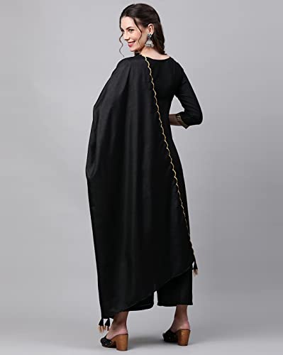 Image of INDO ERA Women's Polyester Solid Straight Kurta Palazzo With Dupatta Set(IE26KH9PK1836)