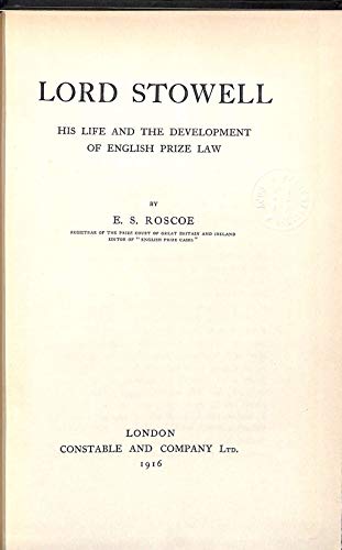 Lord Stowell : His Life and the Development of ... B002MB9ZJC Book Cover