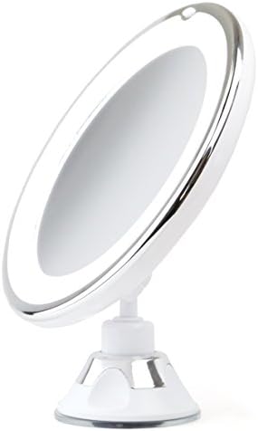Sparrow Decor Lighted Makeup Mirror 7X Daylight LED Wall Mount Mirror with Locking Suction Cup and Rotating Adjustable Tilting Arm Folds Into Travel Magnifying Mirror - Illuminated Cosmetic Mirror