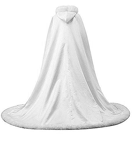 Women's Wedding Cape Bridal Wraps Fur Trimmed Hooded Cloak For Bride Poncho Full Length #TOP1