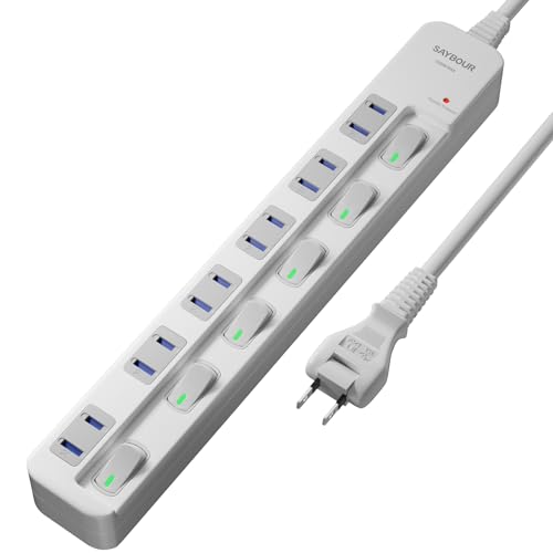 SAYBOUR 電源タップ 雷ガード 個別スイッチ 節電タップ おしゃれ省エネACコンセント 6個口LED PSE認証済 延長コード (1m, ホワイト) 31Exj79CqTL.jpg