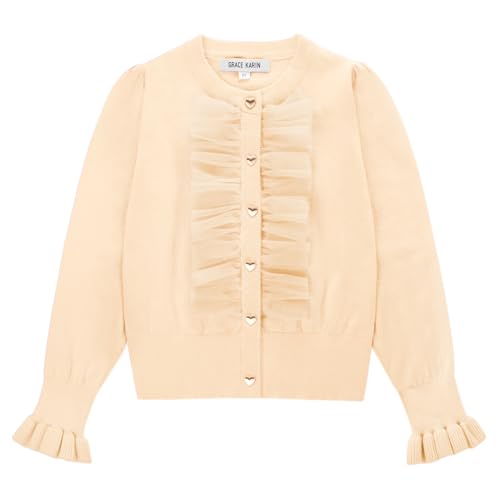 Image of Sweater for Girls Long Sleeve Kids Apricot School Cardigan Fall Clothes 7-8