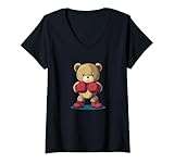 Femme Costume de nounours cool avec gants de boxe pour adultes et enfants T Shirt avec Col en V