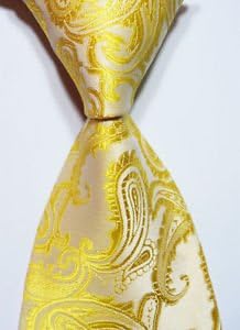 Scott Alone : New Classic Yellow 100% New Paisley Jacquard Woven Silk Men's Tie Necktie