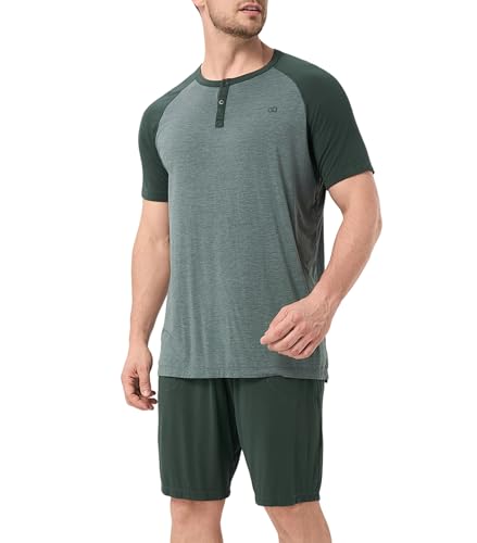 DAVID ARCHY Men's Pajamas Set Summer Cooling Loungewear Ultra-Soft Pjs Ligtweight Short Sleeves Shirts and Shorts Sleep Sets