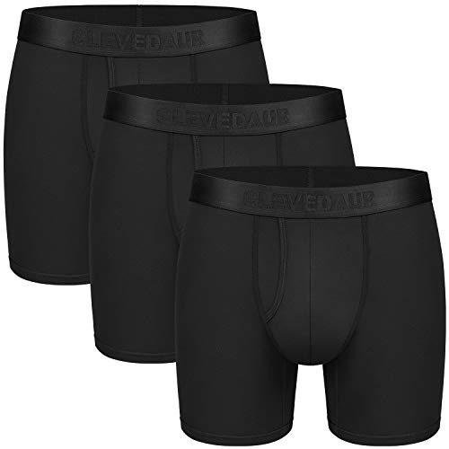 CLEVEDAUR Men's Underwear 6 Inches Micromodal Mens Boxer Briefs Open Fly, (Pack of 3) Black/Black/Black, M