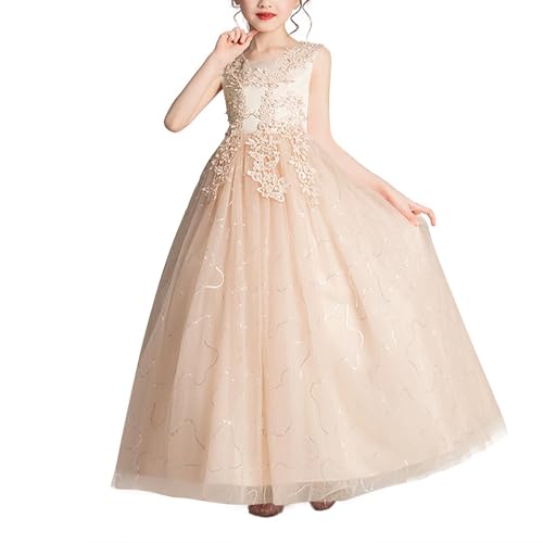 Girls Lace Bridesmaid Dress Flower Sequin Dresses Wedding Ball Gown Toddler Princess Pageant Evening Dress 4-14Y