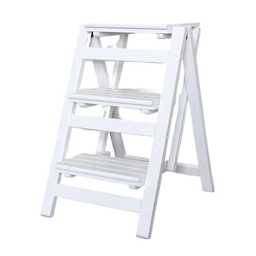 WLH Alexanders Escalon Taburete de Escalera Multifuncional de Doble propósito, Silla de Escalera Decorativa de Madera Plegable, Banco for Cocina, Estudio y Oficina. banqueta(Weiß)