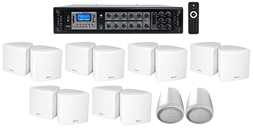 Rockville Bundle: (1) RCS350-6 350 Watt 6 Zone 70v Commercial Amplifier Bundle with (12) Cube 3.5