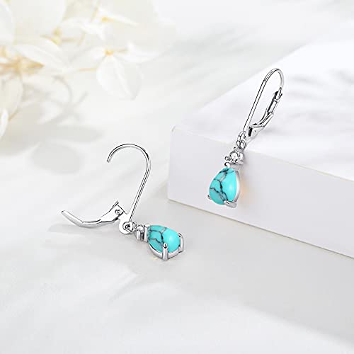 Turquoise Leverback Earrings For Women Sterling Silver Turquoise Teardrop Dangle Earrings Turquoise Dewdrop Jewelry Gifts For Girls Mother Day Mom Wife Daughter Girlfriend #TOP1
