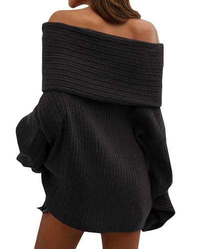 SOMTHRON Women's Off The Shoulder Sweater Top Oversized Knitted Long Sleeve Loose Slouchy Fold Over Pullover Tops2
