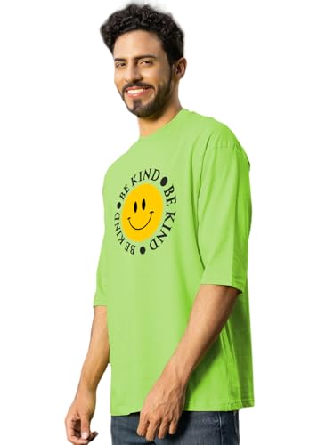 Image of LEOTUDE Half Sleeve Cottonblend Graphic Print Round Neck Drop Shoulder