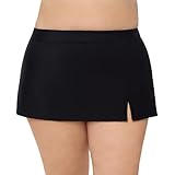 Aqua Green Women's Full Coverage Skirted Swim Bottom with Side Slit, Black, Large