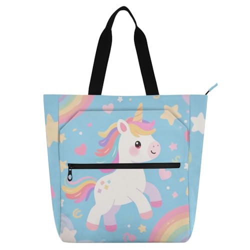 Bolsas para libros con cremallera, diseño de unicornio grande y reutilizable para el colegio