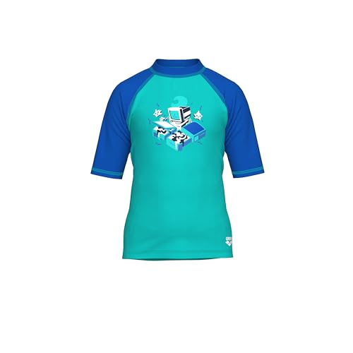 ARENA Friends Unisex Kids Sun Protection Shirt Short Sleeves Quick Drying Soft Swim Tee with UV Sun Protection UPF 40+ for Pool Beach Swimming, Water/Blue China, US Size 24