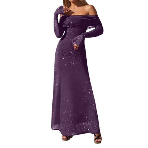 Duohropke Vestido de fiesta para mujer, de manga larga, con hombros descubiertos, realza la figura, vestido de noche, invitado de boda, elegante, vestido de cóctel, vestido de noche, vestido de