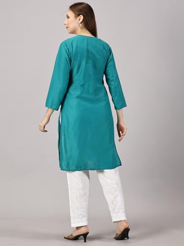 Image of FCH, Fashionable Chikan Handikraft Women's Cotton Lucknowi Chikankari Printed Straight Kurta for Regular Wear Girls Flared Kurta