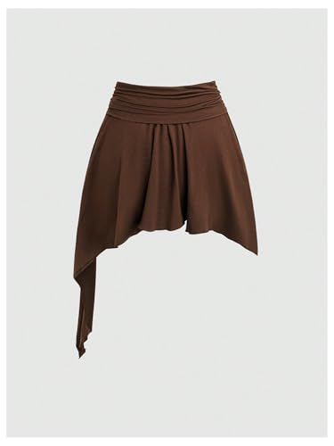 Verdusa Women's Plus Size Ruched Asymmetrical Mini Skirt Boho A Line Drawstring Ruffle Skirts2