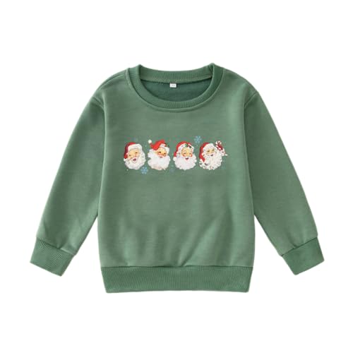 Baby Weihnachtssweatshirt Kinder Weihnachtspullover Weihnachtsmann Drucker Sweatshirt Festival Outfits Herbst Winter Babykleidung Kleinkind Pullover Rundhals Langarmshirt(Grün,18-24Monate)
