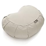 BODYMATE Halbmond Yogakissen 42cm lang 30cm breit und 15cm hoch Beige mit Buchweizen-Spelz Füllung – Maschinenwaschbarer Bezug aus 100% extra Dicker Baumwolle – Meditationskissen – Sitzkissen