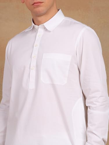 Image of See Designs Men's Full Sleeve Shirt Collar Solid Pathani Kurta with Salwar
