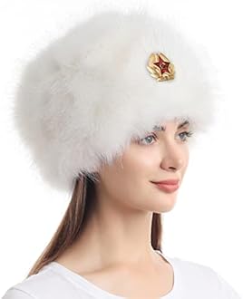 LA CARRIE Women's Faux Fur Hat for Winter with Stretch Cossack Russian Style White Warm Cap