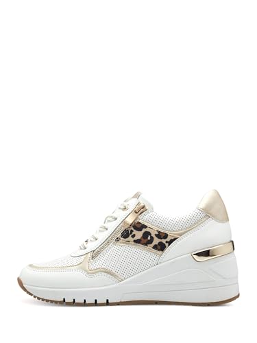 MARCO TOZZI Damen Wedge Sneaker mit Reißverschluss Vegan, Mehrfarbig (White/Dune), 40 EU