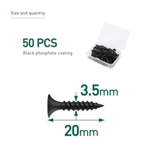 Miniatura 2 de Fomgiin Tornillos Negros Para Paneles De Yeso M3.5 X 20 Mm, 50 Piezas Pladur Autorroscantes Cabeza Avellanada Phillips Autorroscante, Tornillos Instalación De Paneles De Yeso En Madera