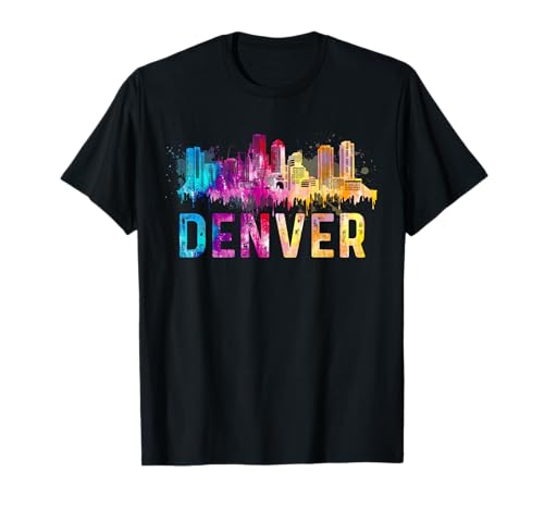 Denver Colorado Retro Watercolor Skyline Gifts T-Shirt