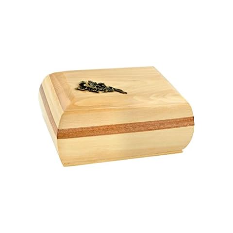 Beautiful Natural Solid Wood Casket Shape with Brass Calla Lily Funeral Cremation Ashes Urn for Adult Large Urn for Human Funeral Memorial (214) Cover